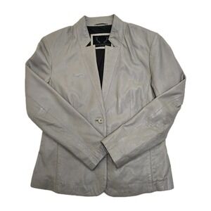 Bod & Christensen Notched Leather Jacket Blazer Single Button Grey Chic Womens L